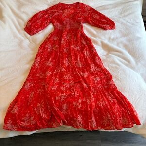 Free People Golden Hour Smocked Maxi Dress Red XS